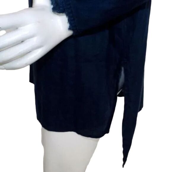 J.JILL Linen Tunic, L, Navy Blue, Fringe, Long sleeve, Vented, Keyhole Back - Picture 9 of 12